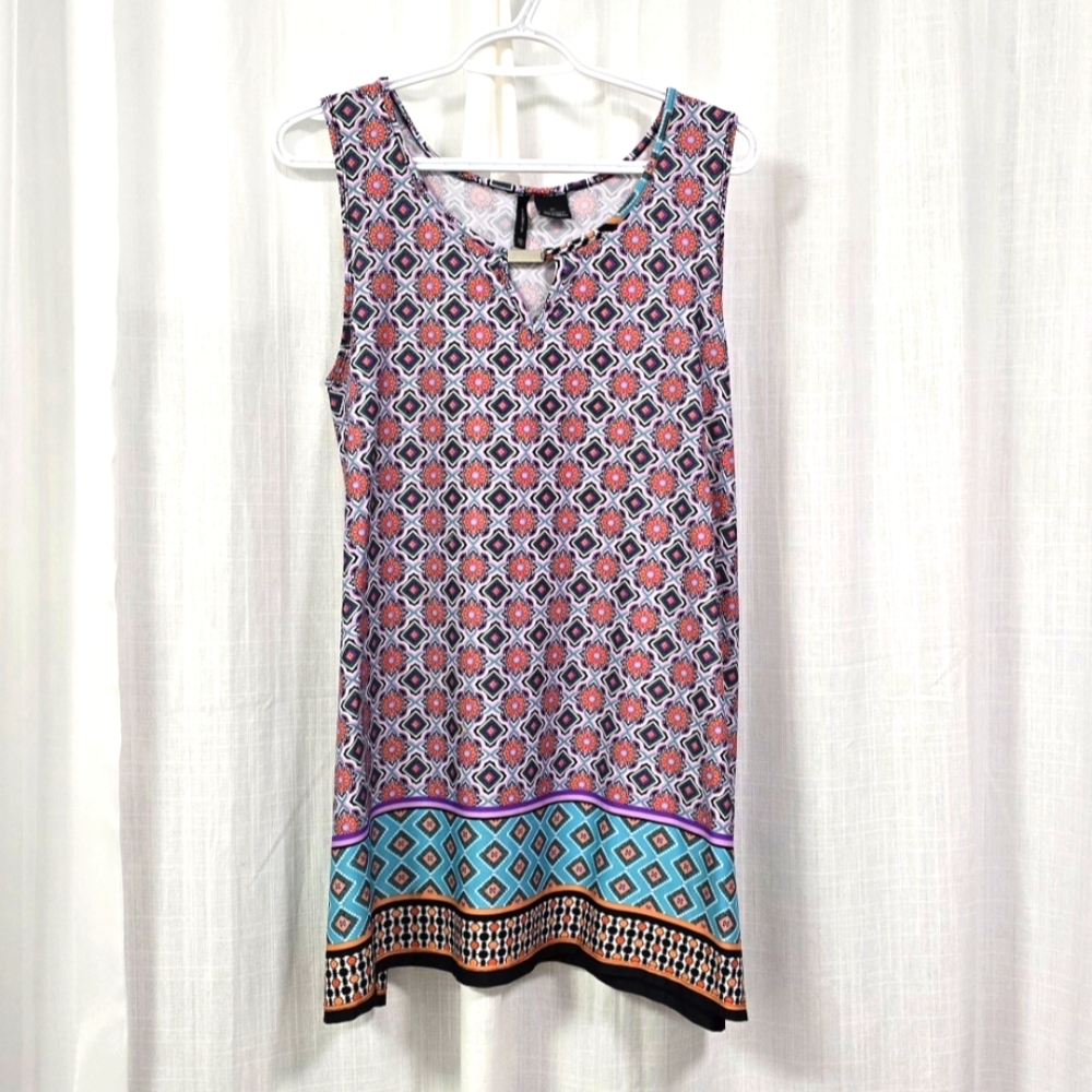 2/$30 New Directions Colorful Geometric Patterned Liquid Knit Womens Shirt Sz XL